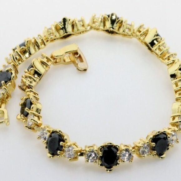 Elite New 14.95ctw Black Spinal & White Topaz Bracelet, 7.5 inches, - Picture 2 of 9